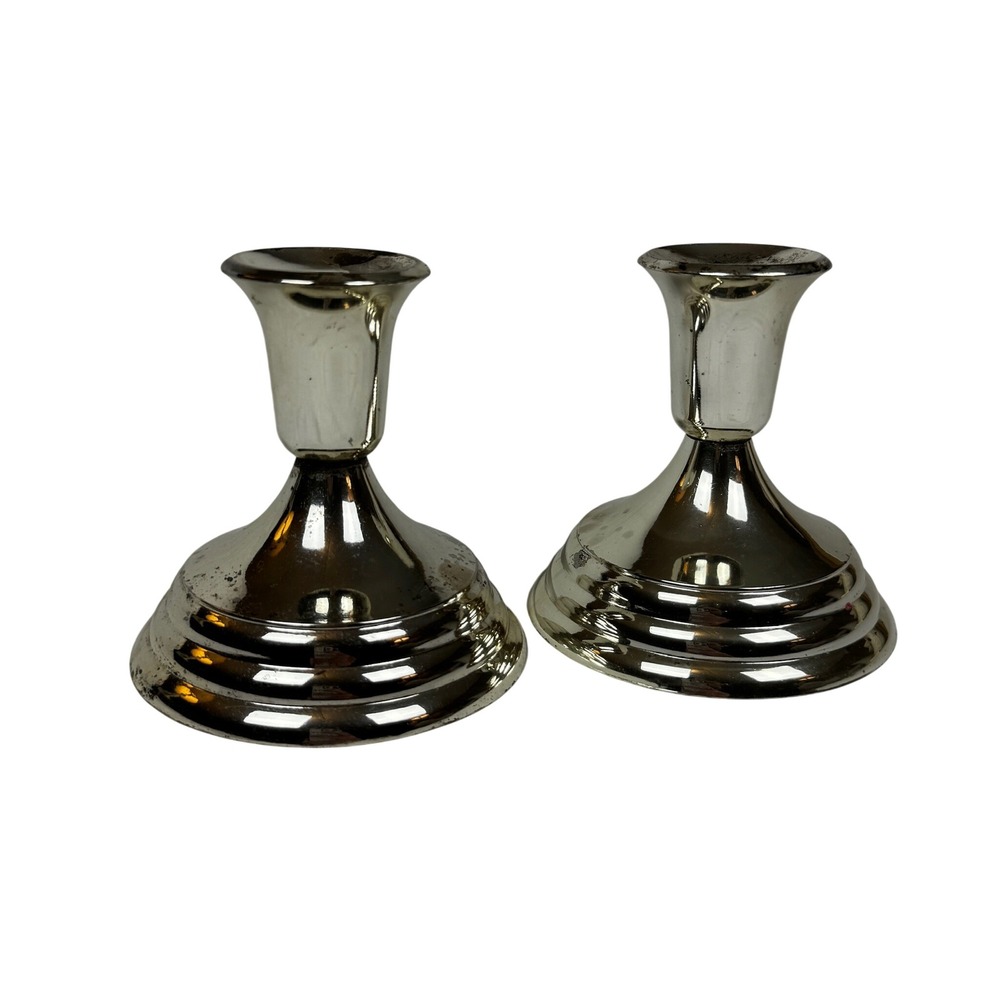 FB Rogers Silverplate Candlestick Holders Vintage Weighted Set of 2 Japan 4 inch